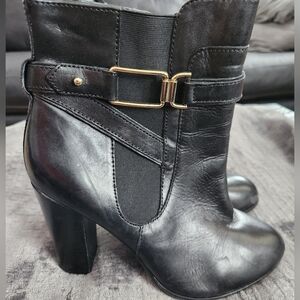 Aldo Black Heeled Boots with Gold Buckle Size 10